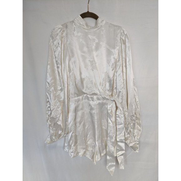 NWT Majorelle Camryn Romper S Floral Satin Jacquard Ivory - Picture 3 of 13